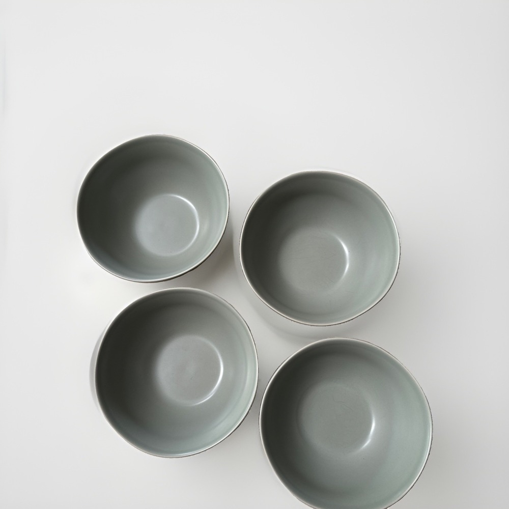 Set of 4 FABLE Modern Ceramic Dinner Bowls 6.25" Dove Seagrass Green Minimalist